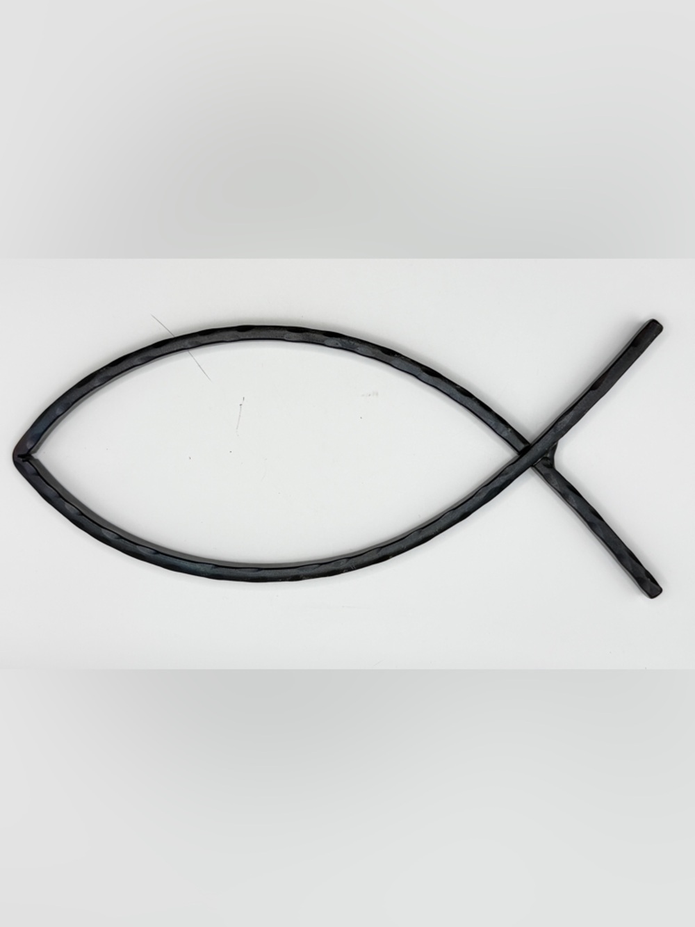 Handmade Hammered Wrought Iron Ichthys Jesus Fish Wall Decor 11"